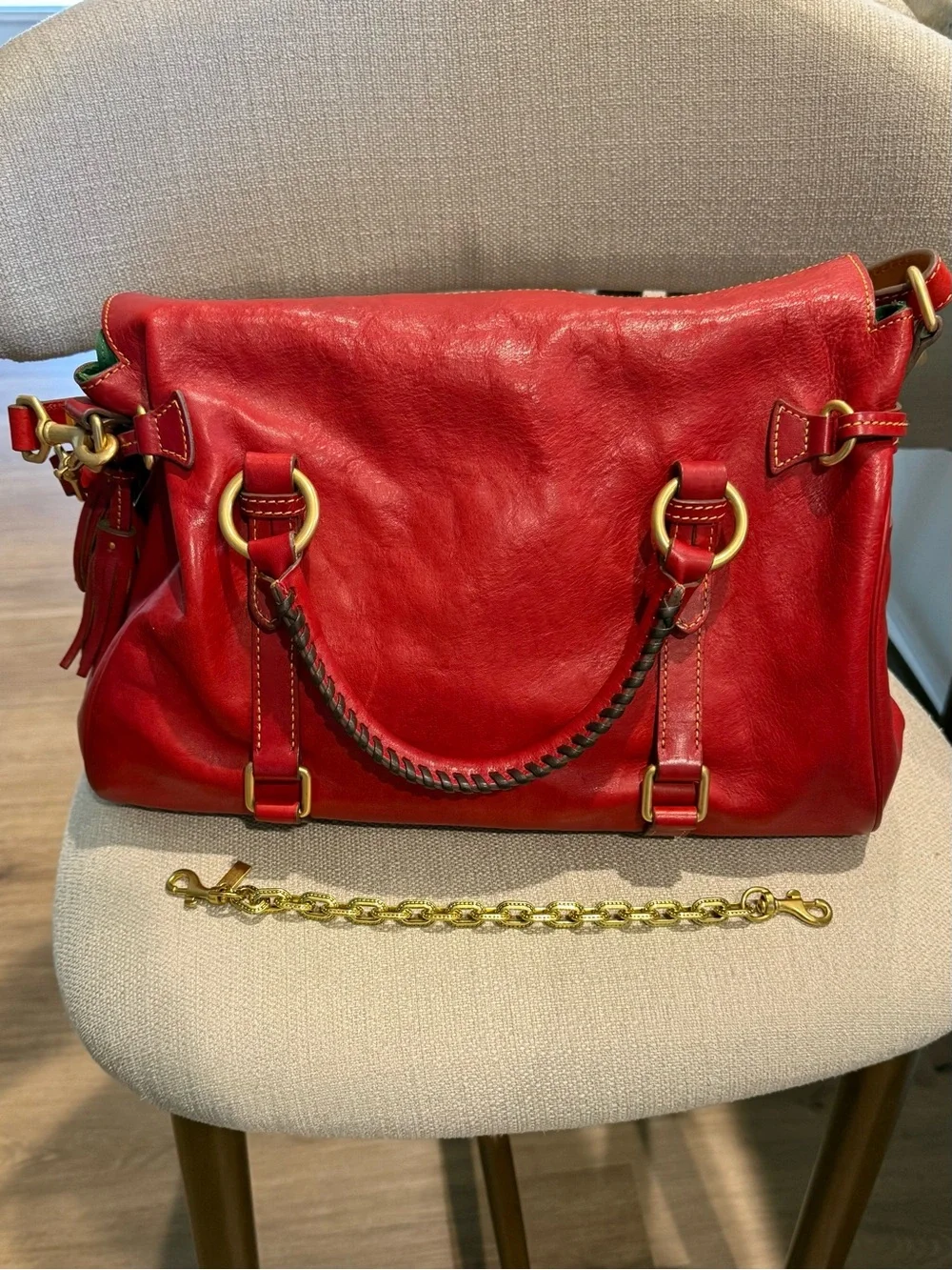 Dooney & Bourke Florentine Satchel Large Handbag Bright Red Leather
